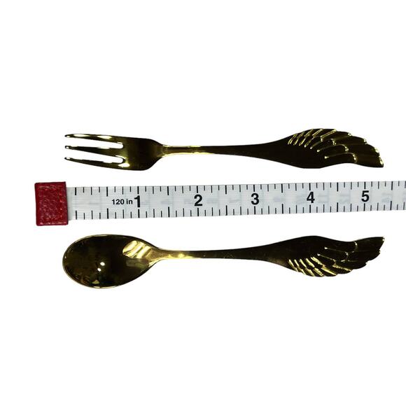 Angel Wings Children's Fork & Spoon Cutlery Gift Set Stainless Steel Gold Plated - Picture 13 of 14